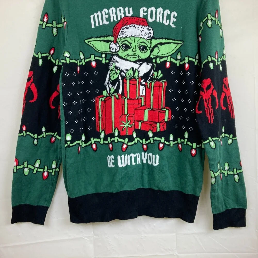 Star Wars Christmas Sweater Mens Sz M/ L The Mandalorian Yoda Green‎ Holiday